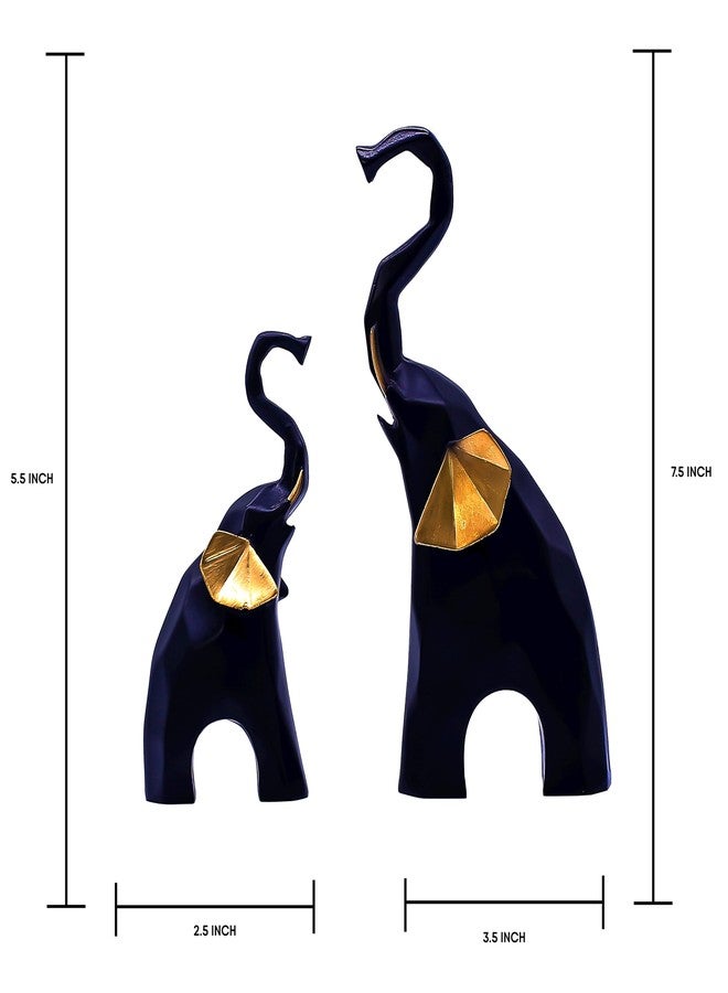 AABCO Poly Resin Statue Set of 2 Geometric Elephant, Black, for Home & Office Decor, Gifting - Image 3